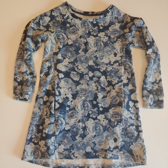 H & M |  Blue Floral French Terry Sweatshirt Dress | 4-6yr. | Pockets Casual - Picture 1 of 6